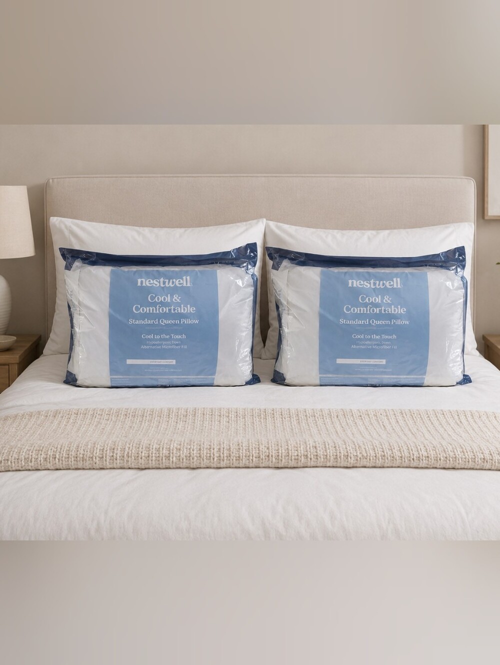 Brand New Nestwell Cool & Comfortable Standard Queen Pillow - White (Set of 2)